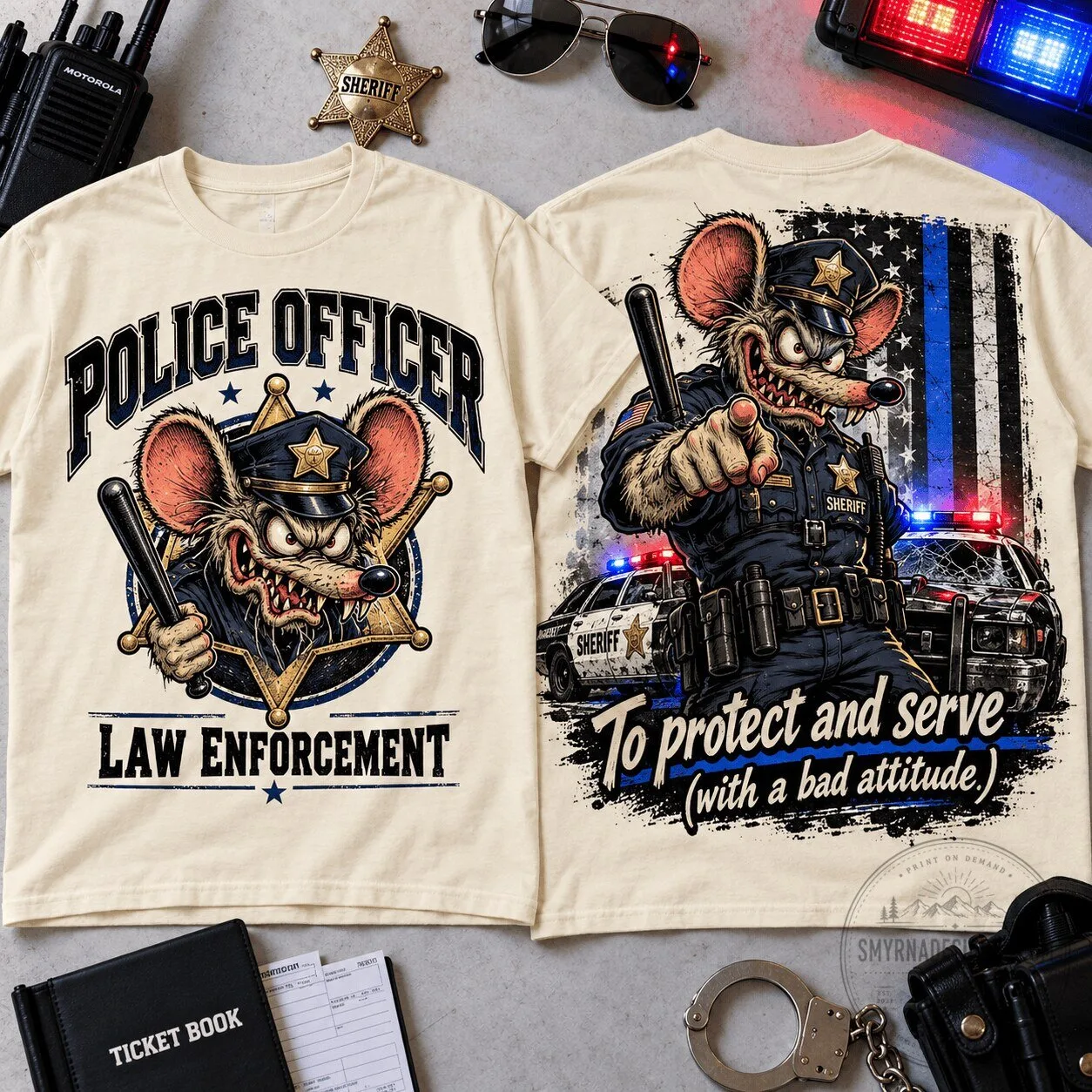Rat Fink Police Officer Law Enforcement To Protect And Serve T-Shirt