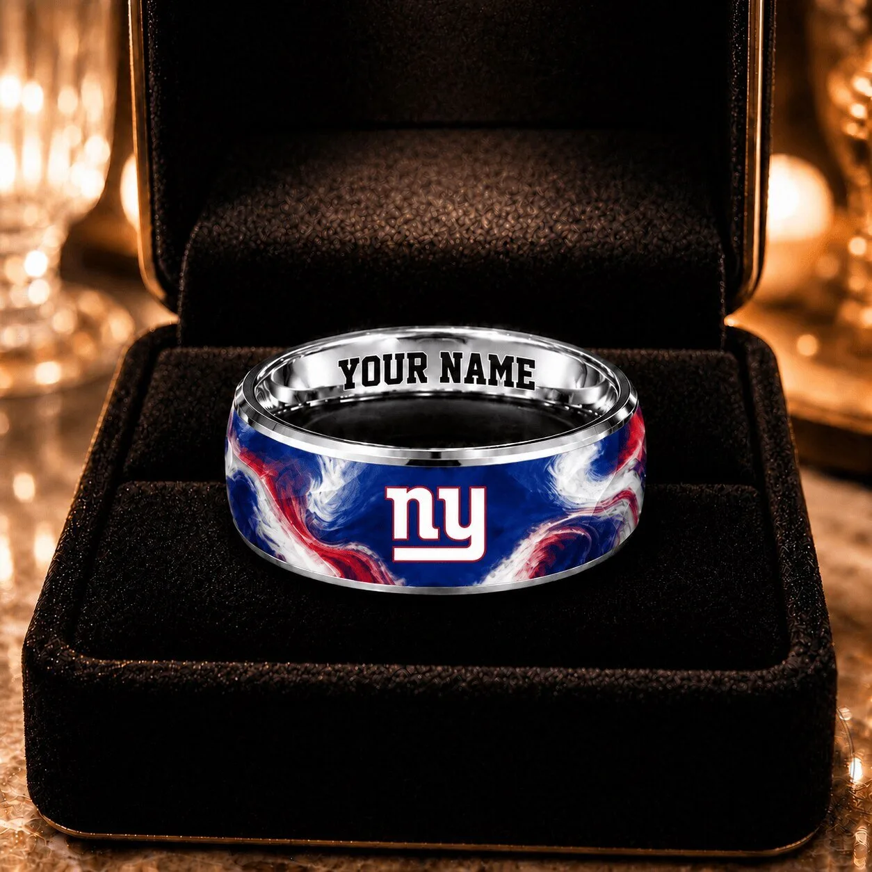New York Giants NFL Custom Name Swirl Design Stainless Steel Ring