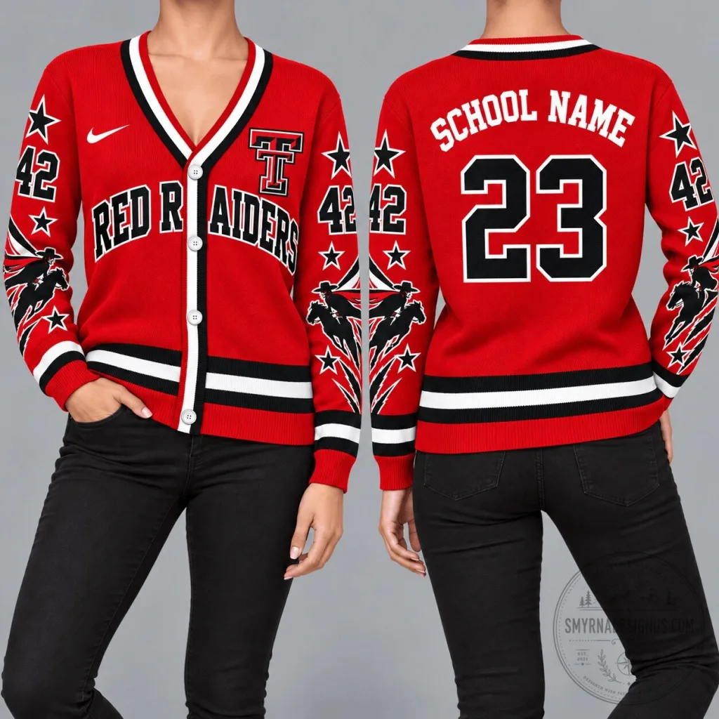 Texas Tech Red Raiders NCAA Retro Star Sleeve Cardigan 1 Texas Tech Red Raiders NCAA Retro Star Sleeve Cardigan