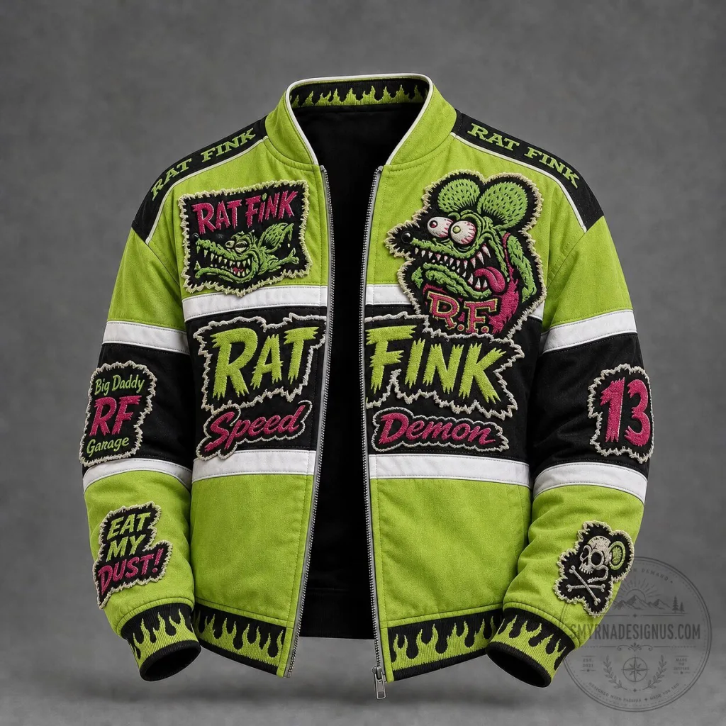 Rat Fink Hot Rod Streetwear Varsity Bomber Jacket Rat Fink Hot Rod Streetwear Varsity Bomber Jacket