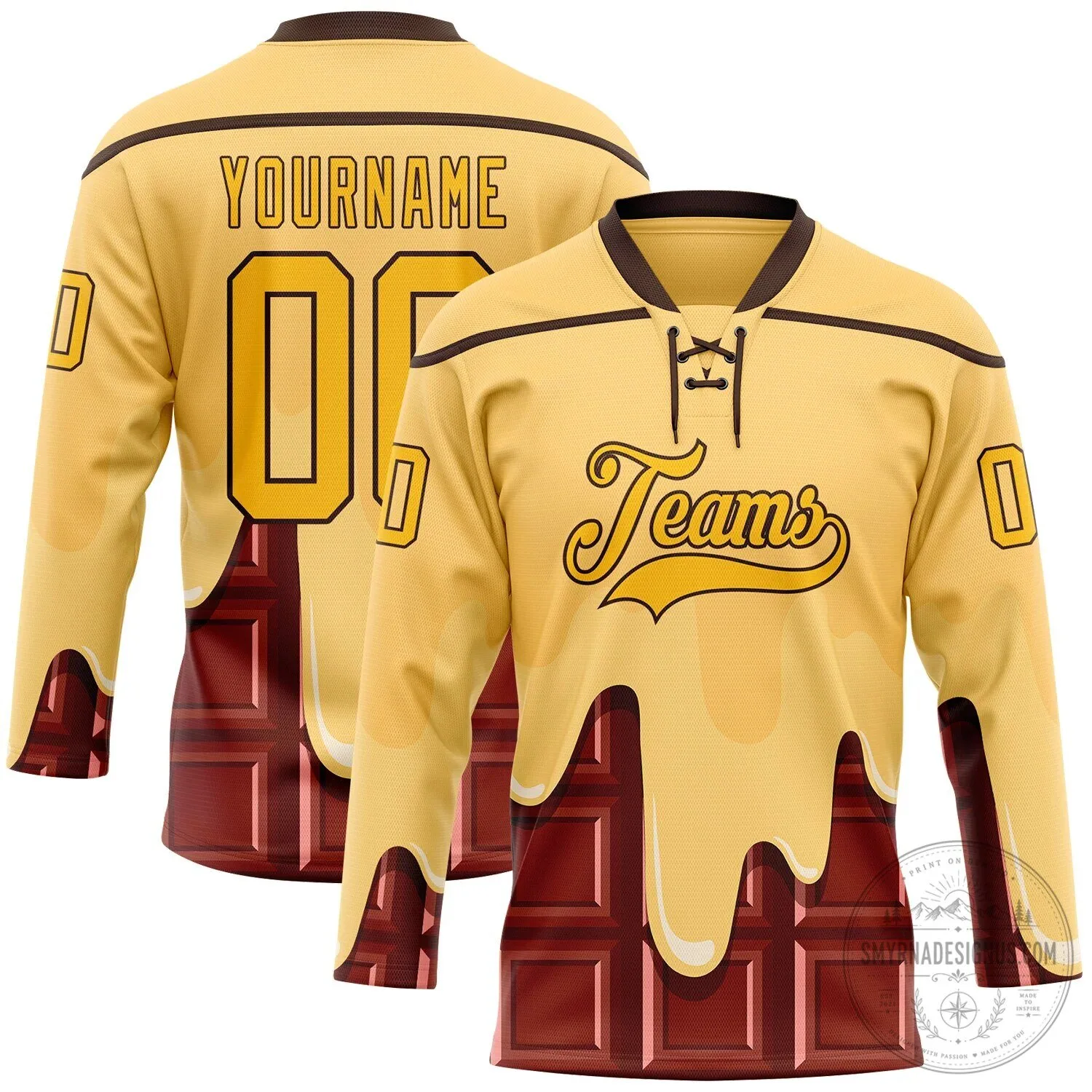 Melting Chocolate Honey Drip Custom Name Number Hockey Jersey