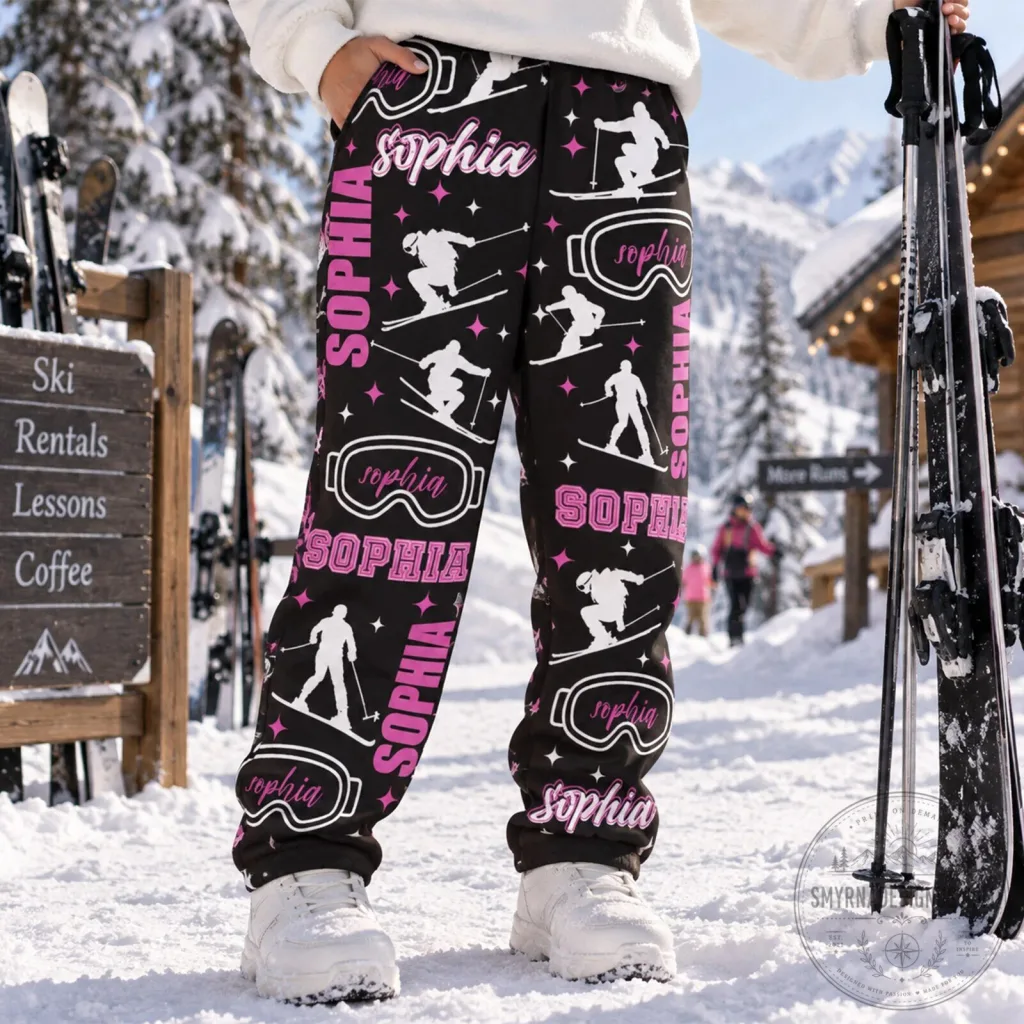 Personalized Skiing Sophia Winter Sports Black Sweatpants Personalized Skiing Sophia Winter Sports Black Sweatpants