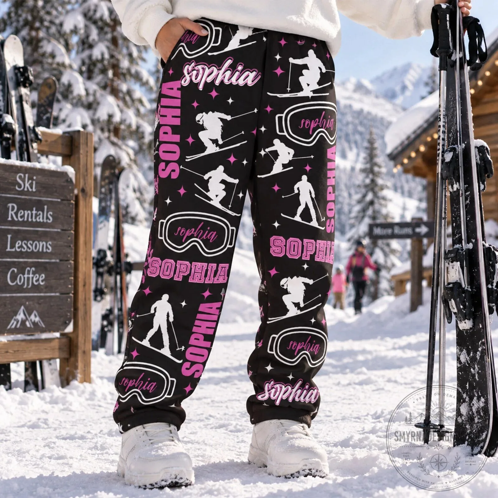 Personalized Skiing Sophia Winter Sports Black Sweatpants