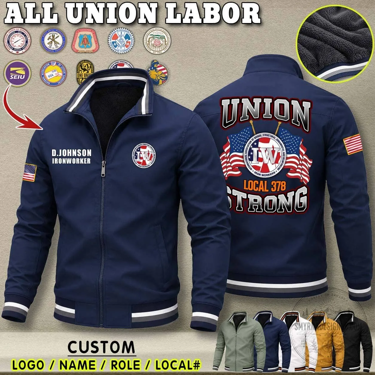 Union Labor Carpenter Local 157 Strong Dual Flag Fleece Lined Jacket 8 Union Labor Carpenter Local 157 Strong Dual Flag Fleece Lined Jacket