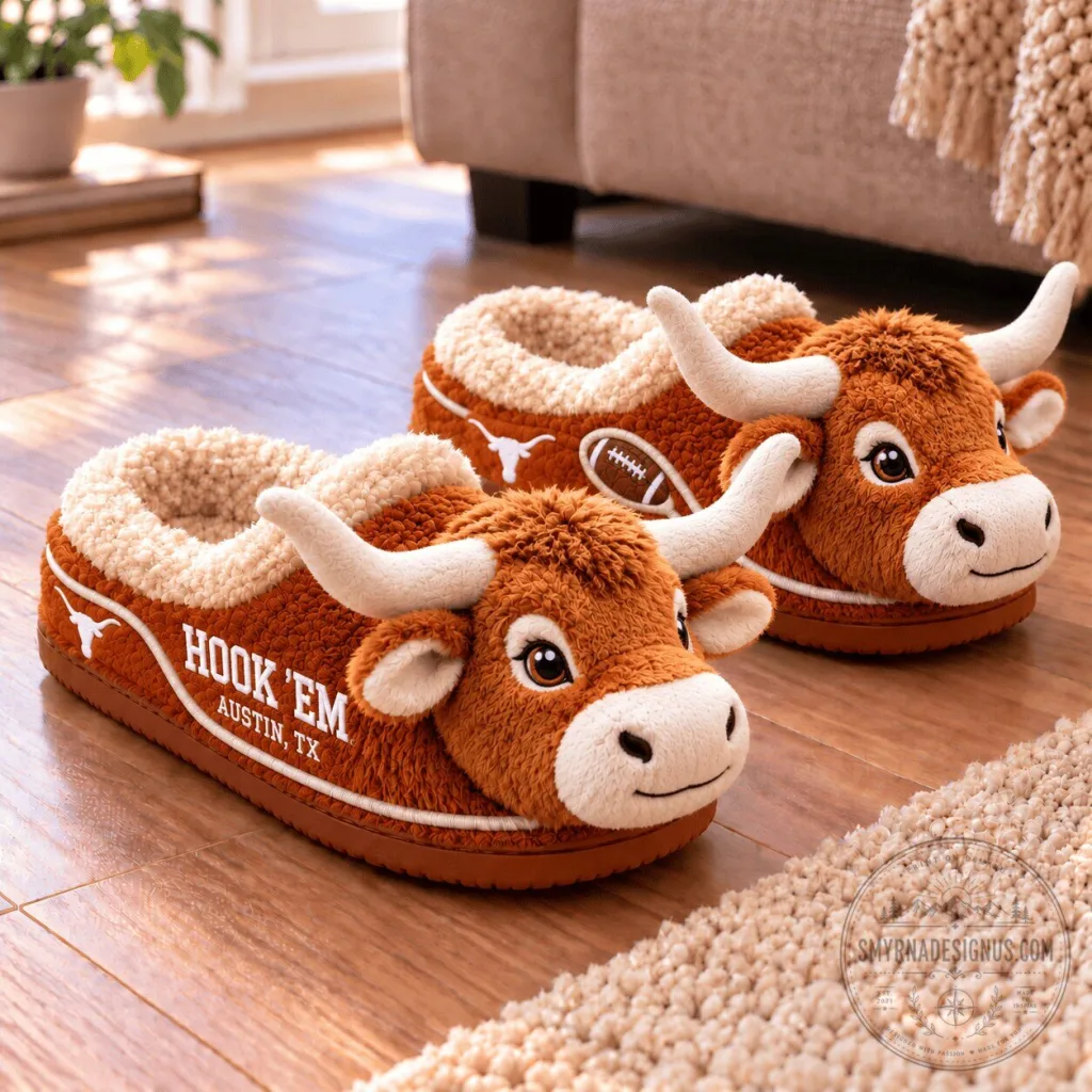 Texas Longhorns Hook 'Em Austin TX Football Team Slippers Texas Longhorns Hook 'Em Austin TX Football Team Slippers