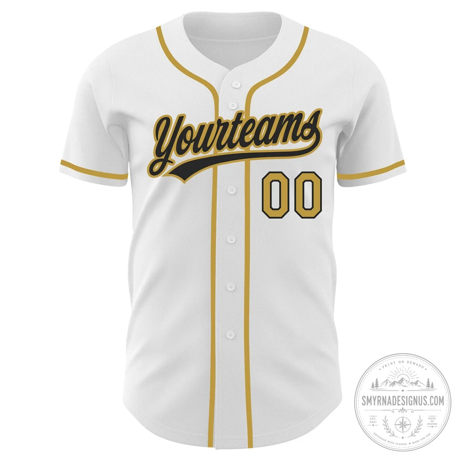 Custom White Old Gold Black Authentic Baseball Jersey with Personalized Name and Number 6 Custom White Old Gold Black Authentic Baseball Jersey with Personalized Name and Number