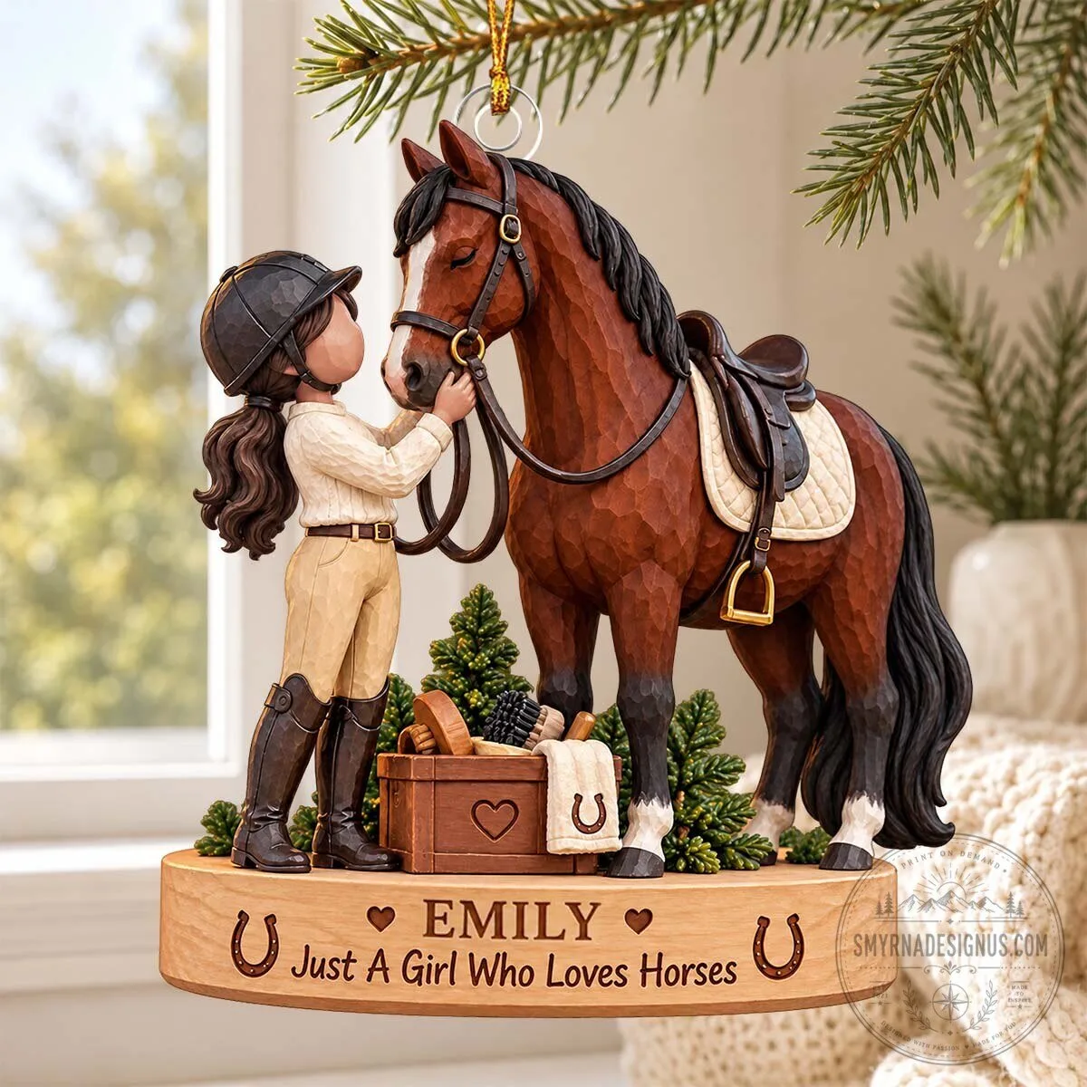 Custom Christmas Tree Ornament Featuring Girl and Horse