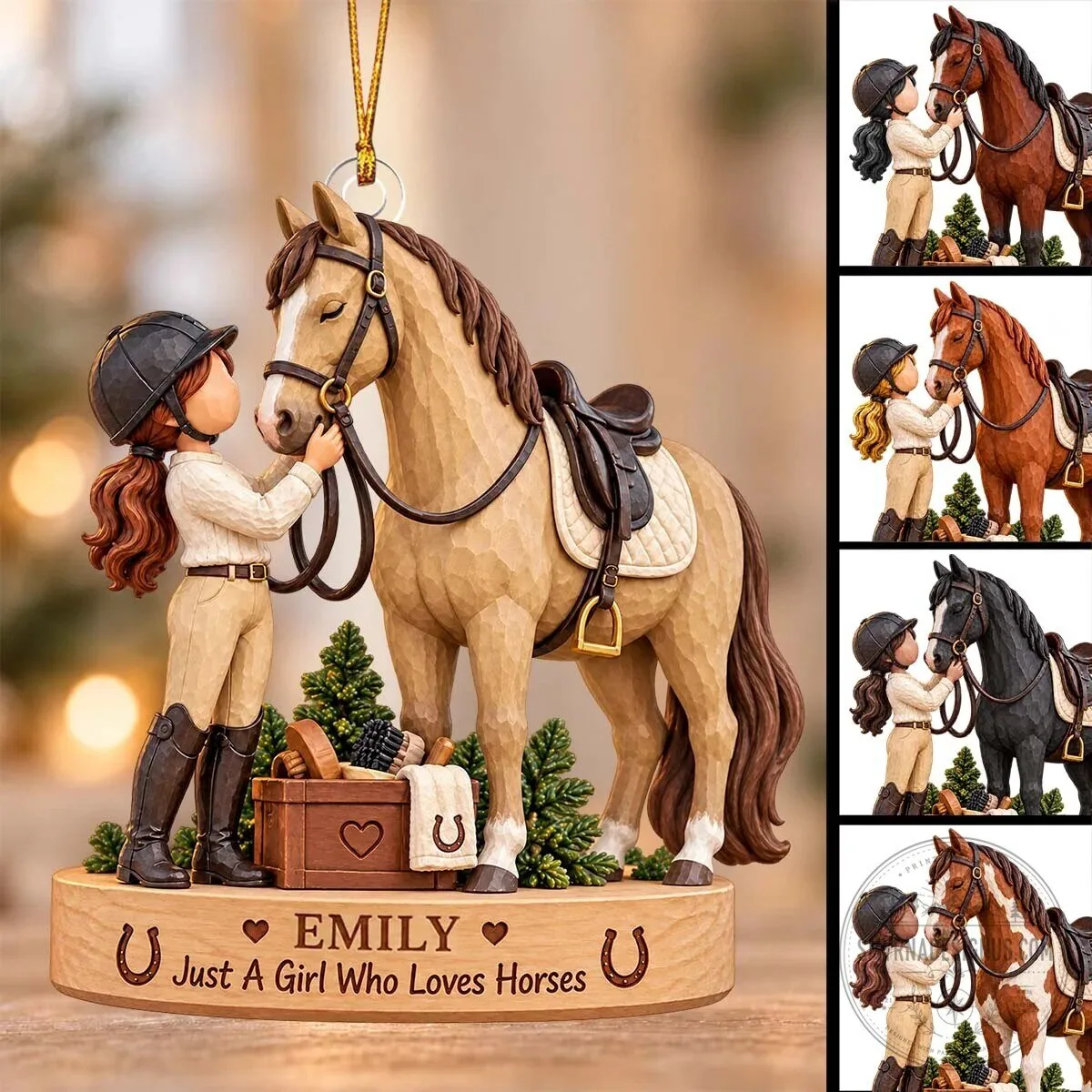 Custom Christmas Tree Ornament Featuring Girl and Horse 3 Custom Christmas Tree Ornament Featuring Girl and Horse
