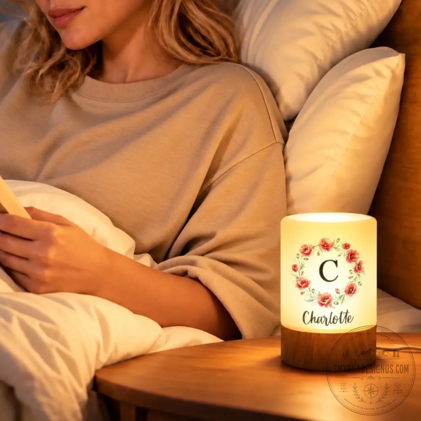 Personalized Floral Initial Night Light, Custom Name Poppy Flower Lamp 7 Personalized Floral Initial Night Light, Custom Name Poppy Flower Lamp