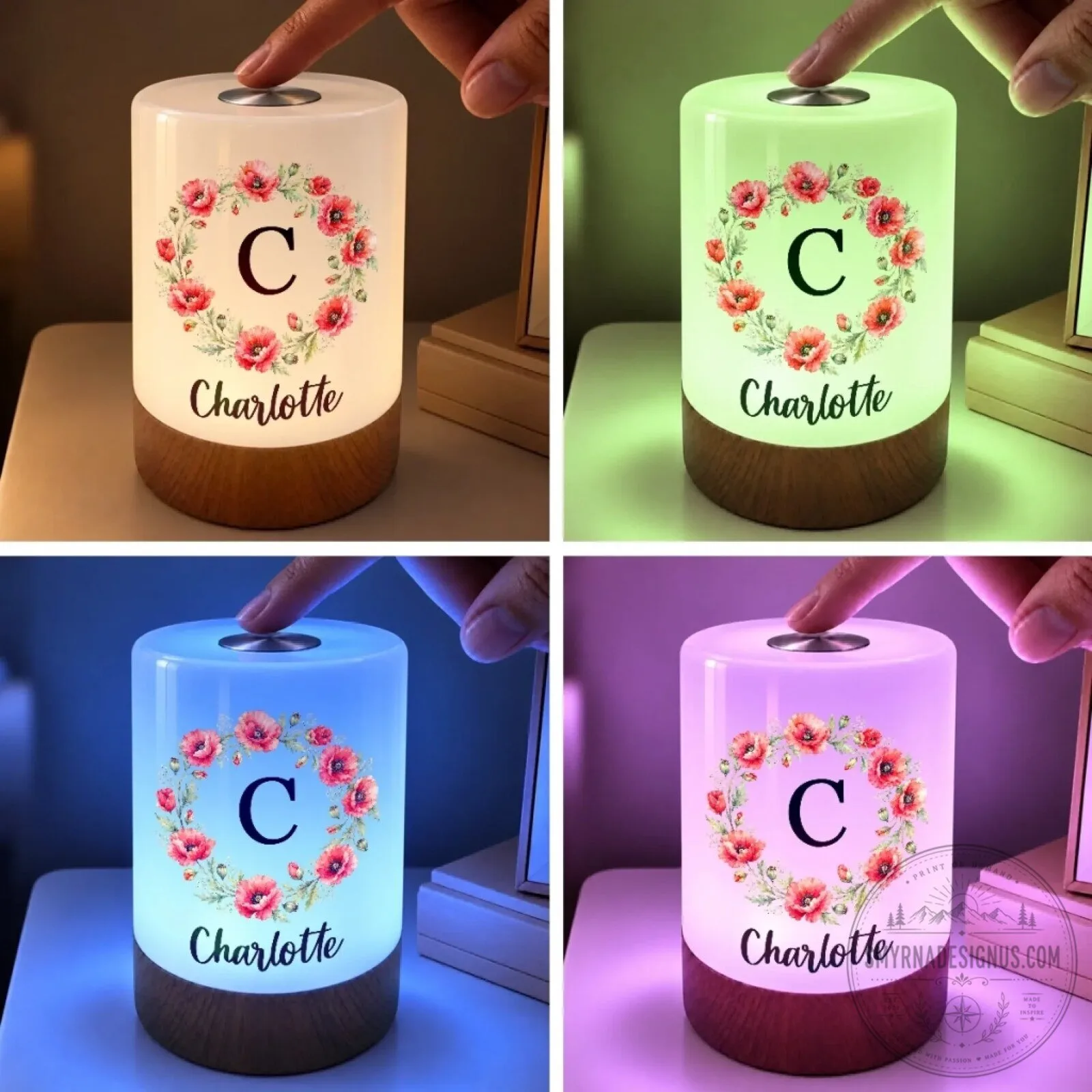 Personalized Floral Initial Night Light, Custom Name Poppy Flower Lamp 10 Personalized Floral Initial Night Light, Custom Name Poppy Flower Lamp