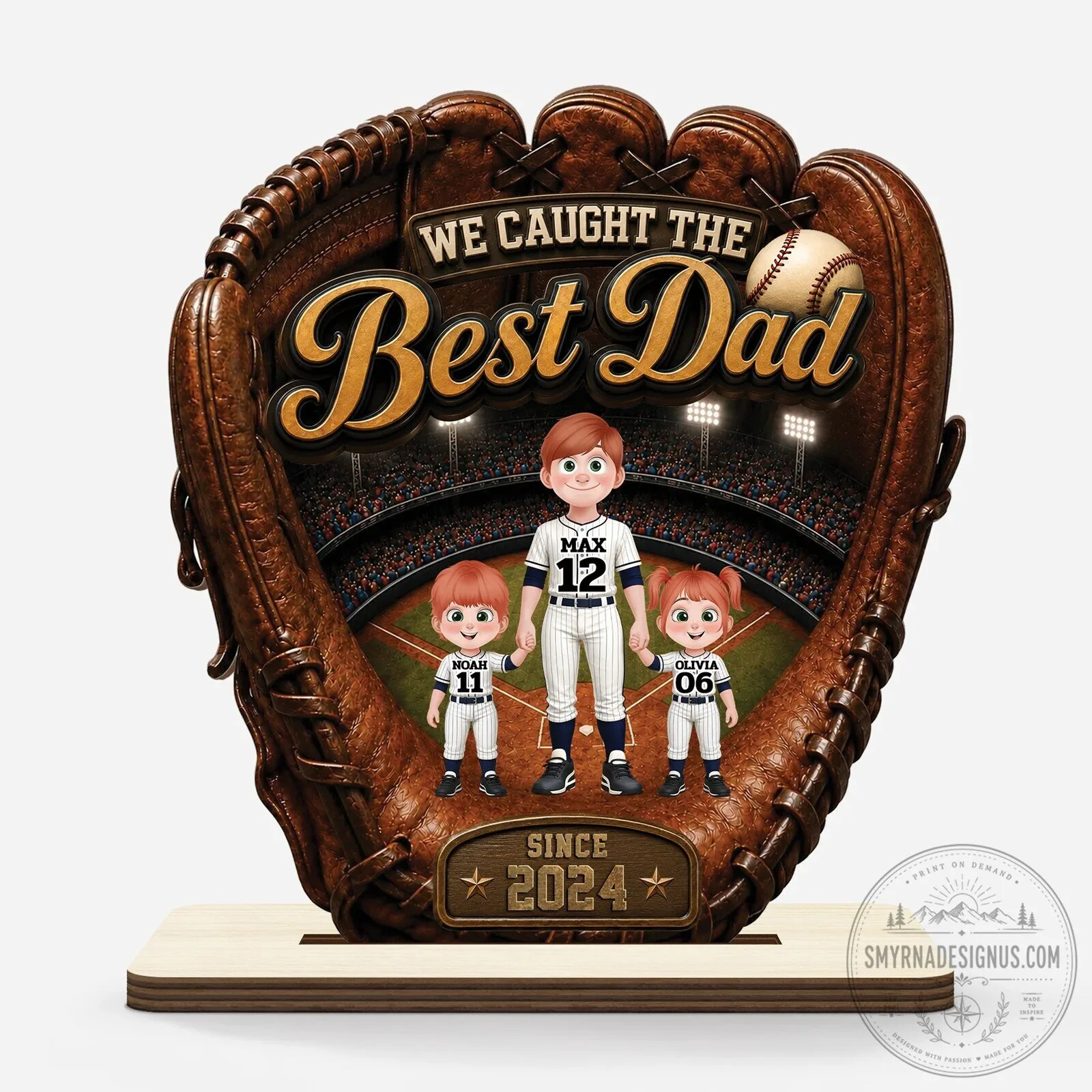 We Caught The Best Dad Baseball Glove Personalized Wooden Plaque Father's Day Gift