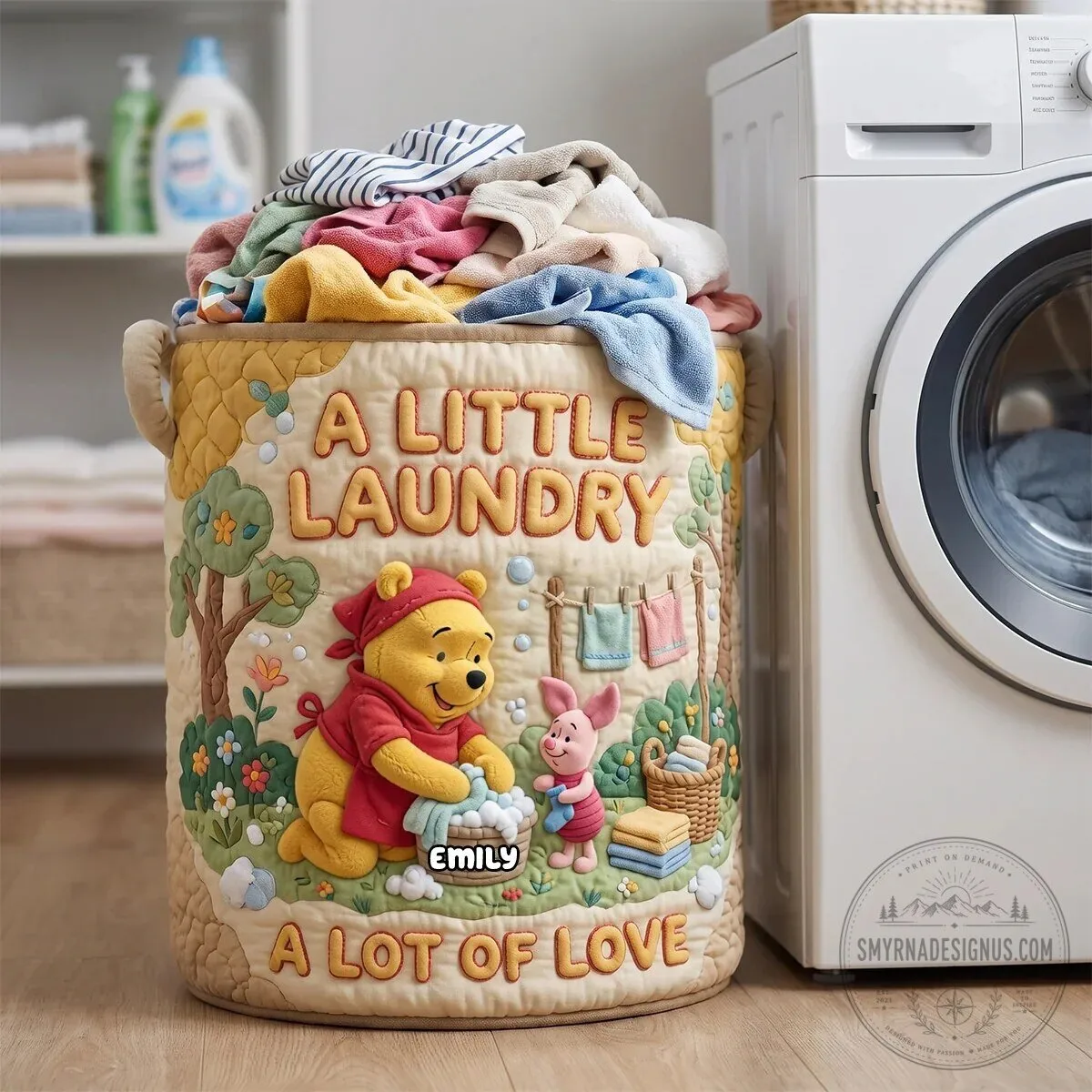 Winnie the Pooh and Piglet Personalized Laundry Basket with Handles