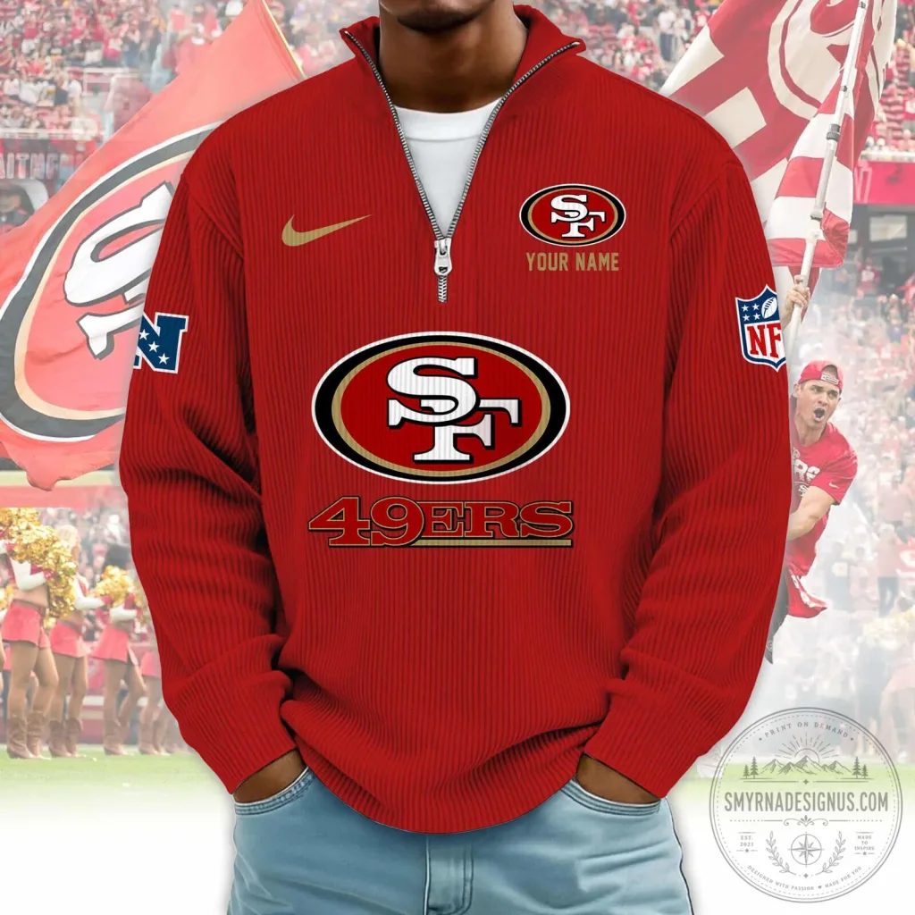 San Francisco 49ers Personalized Red Quarter-Zip Pullover Sweatshirt San Francisco 49ers Personalized Red Quarter-Zip Pullover Sweatshirt