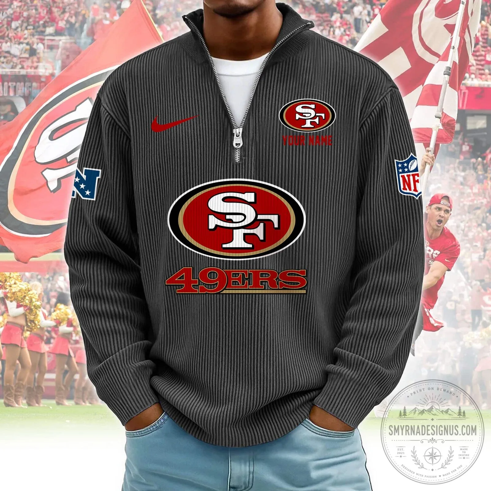 San Francisco 49ers Personalized Red Quarter-Zip Pullover Sweatshirt 12 San Francisco 49ers Personalized Red Quarter-Zip Pullover Sweatshirt