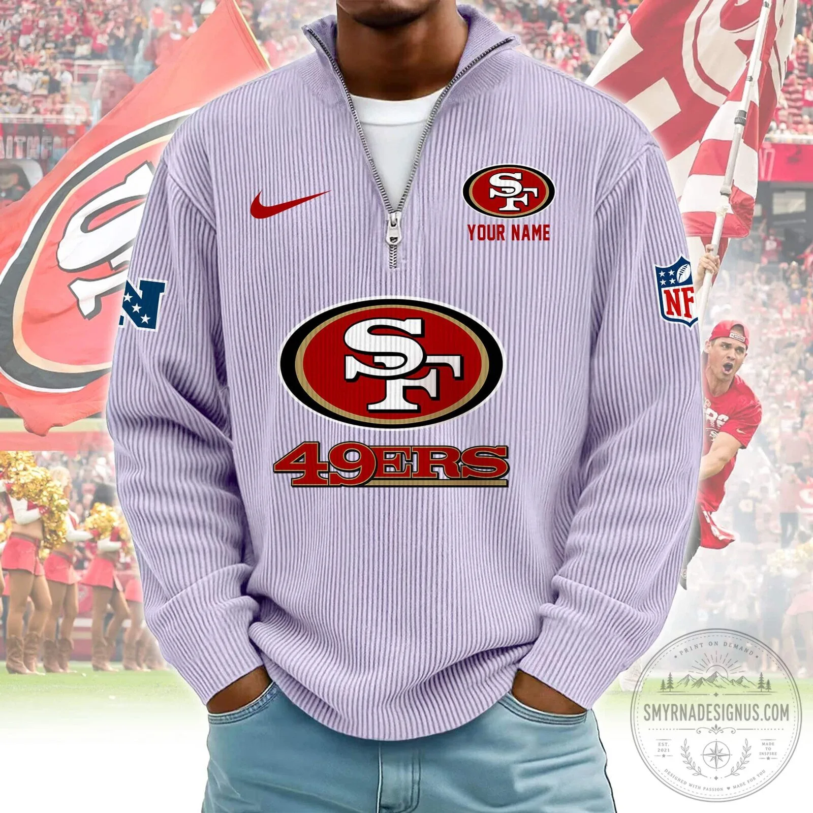 San Francisco 49ers Personalized Red Quarter-Zip Pullover Sweatshirt 14 San Francisco 49ers Personalized Red Quarter-Zip Pullover Sweatshirt