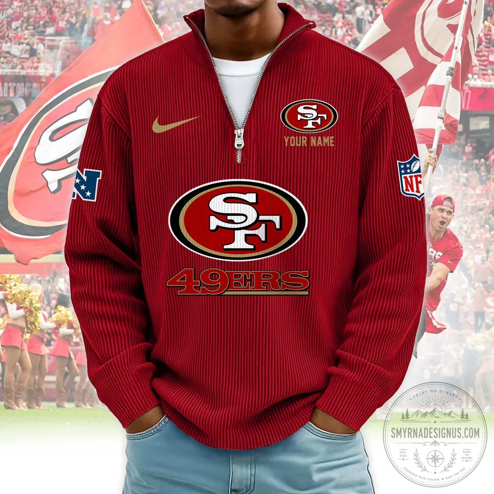 San Francisco 49ers Personalized Red Quarter-Zip Pullover Sweatshirt 18 San Francisco 49ers Personalized Red Quarter-Zip Pullover Sweatshirt