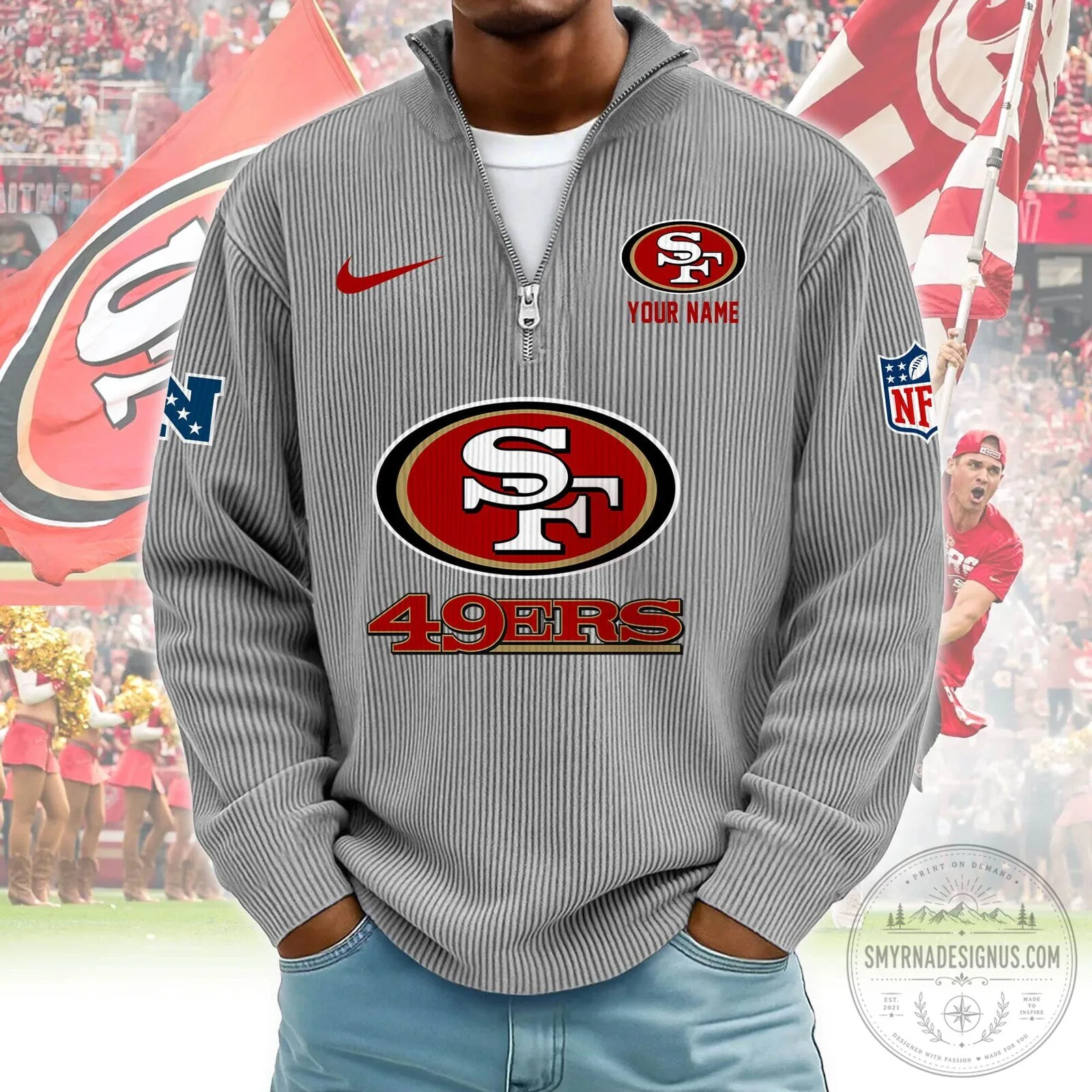 San Francisco 49ers Personalized Red Quarter-Zip Pullover Sweatshirt 19 San Francisco 49ers Personalized Red Quarter-Zip Pullover Sweatshirt