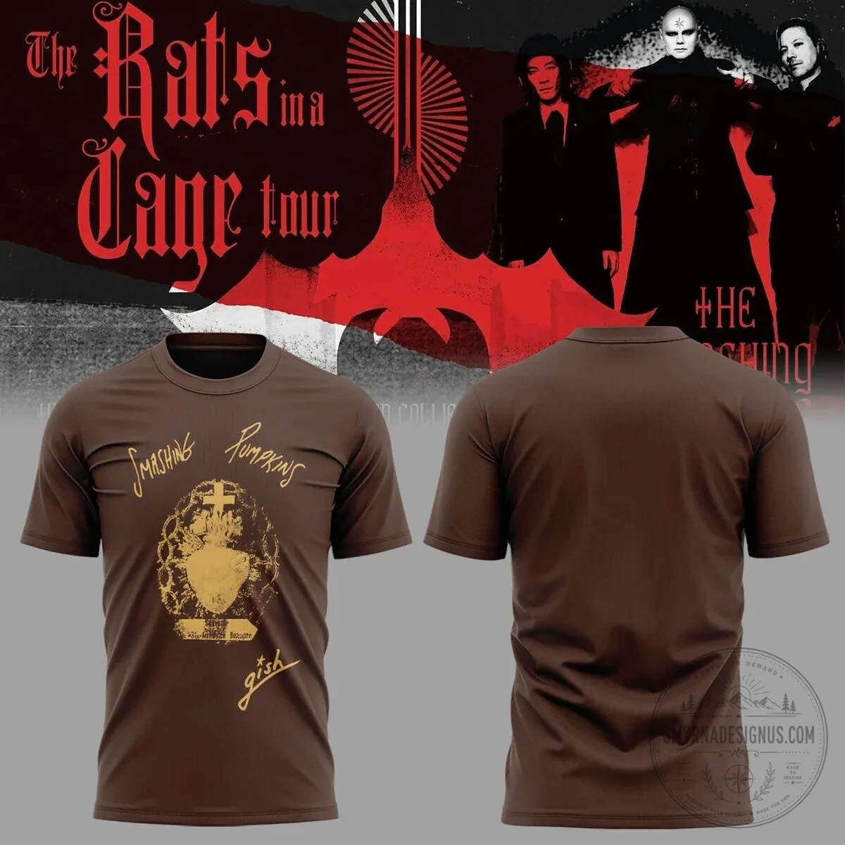 The Smashing Pumpkins Gish Album Art Golden Heart Logo Brown T-Shirt
