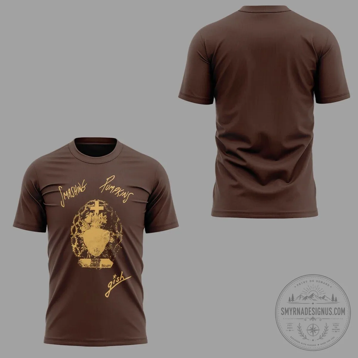 The Smashing Pumpkins Gish Album Art Golden Heart Logo Brown T-Shirt 3 The Smashing Pumpkins Gish Album Art Golden Heart Logo Brown T-Shirt