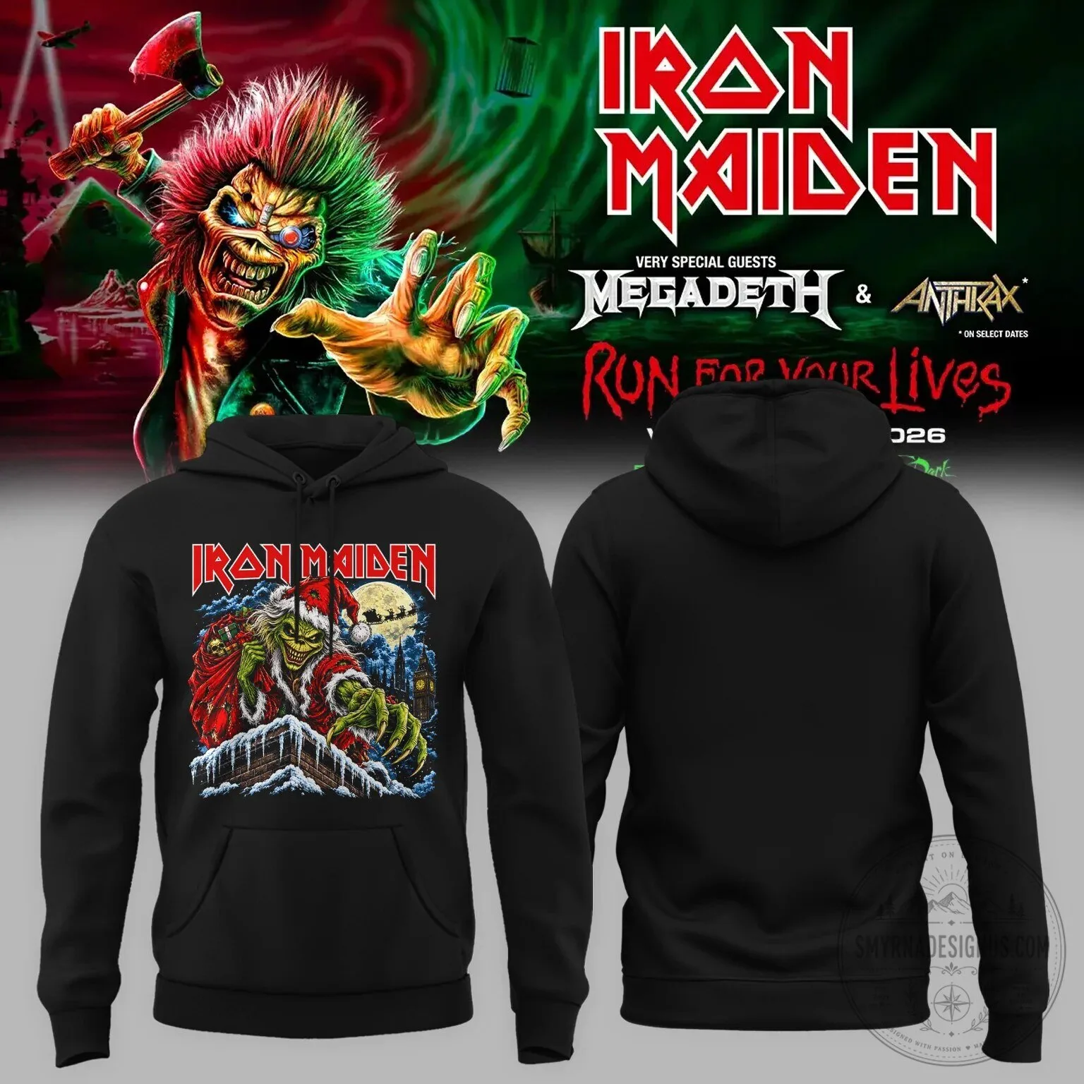 Iron Maiden The Number Of The Beast Eddie Grinch Christmas Holiday Hoodie