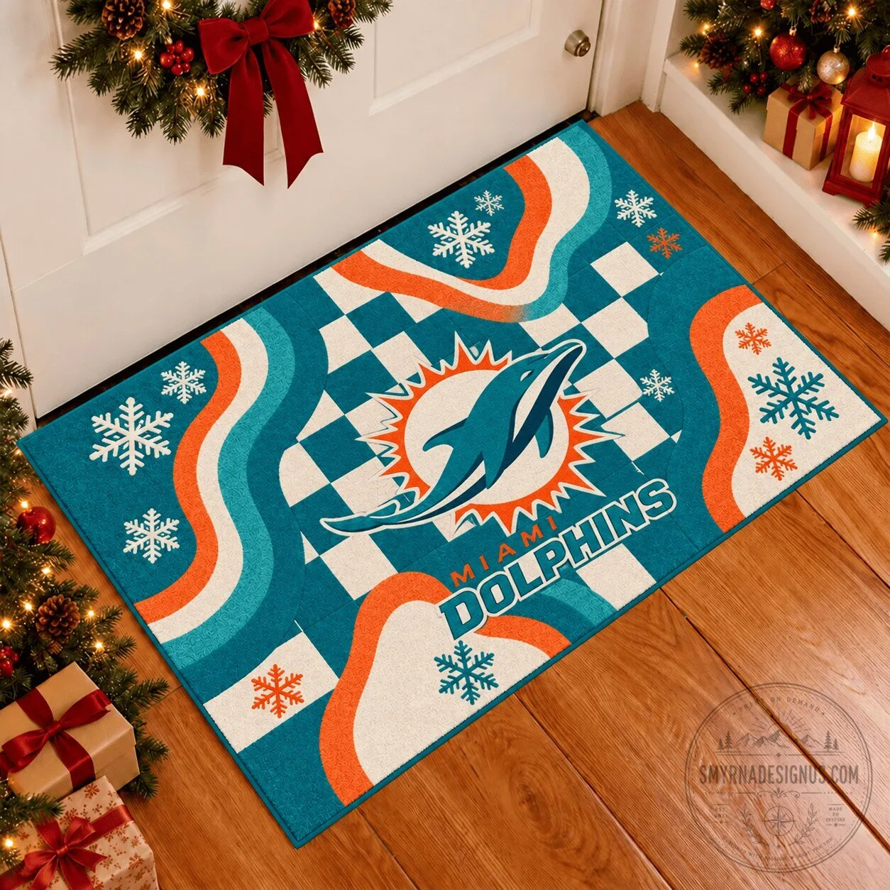 Miami Dolphins NFL Football Team Christmas Holiday Doormat