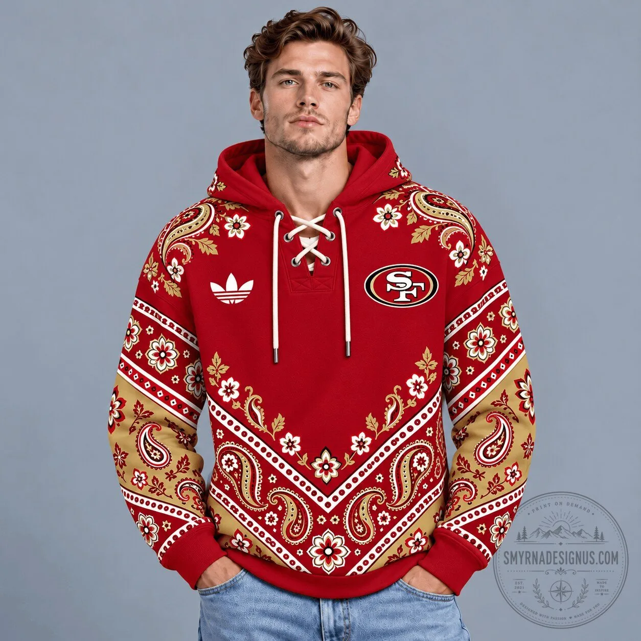 San Francisco 49ers Bandana Paisley Print Lace-Up Hoodie