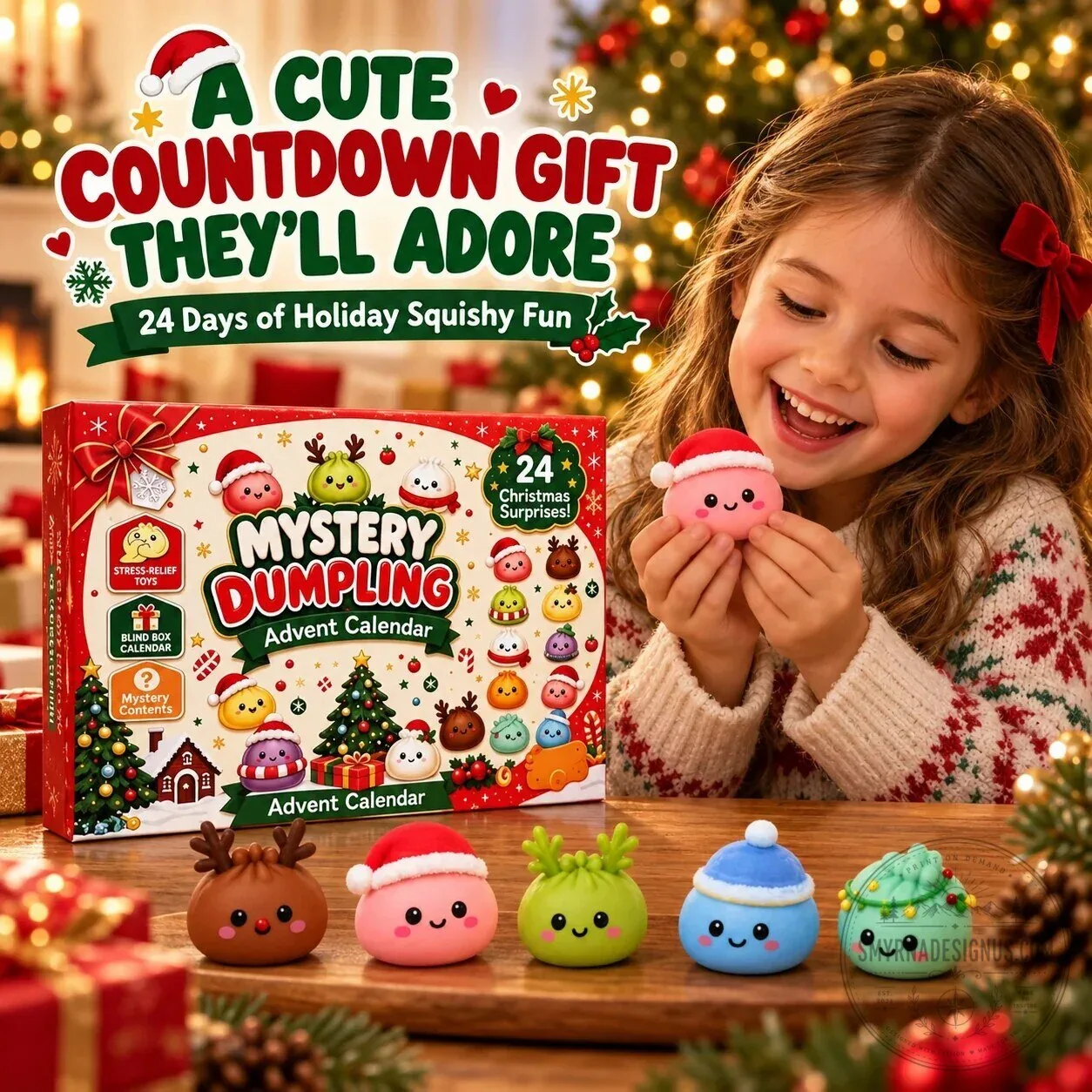 Christmas Mystery Dumpling Advent Calendar with 24 Days of Holiday Squishy Toys
