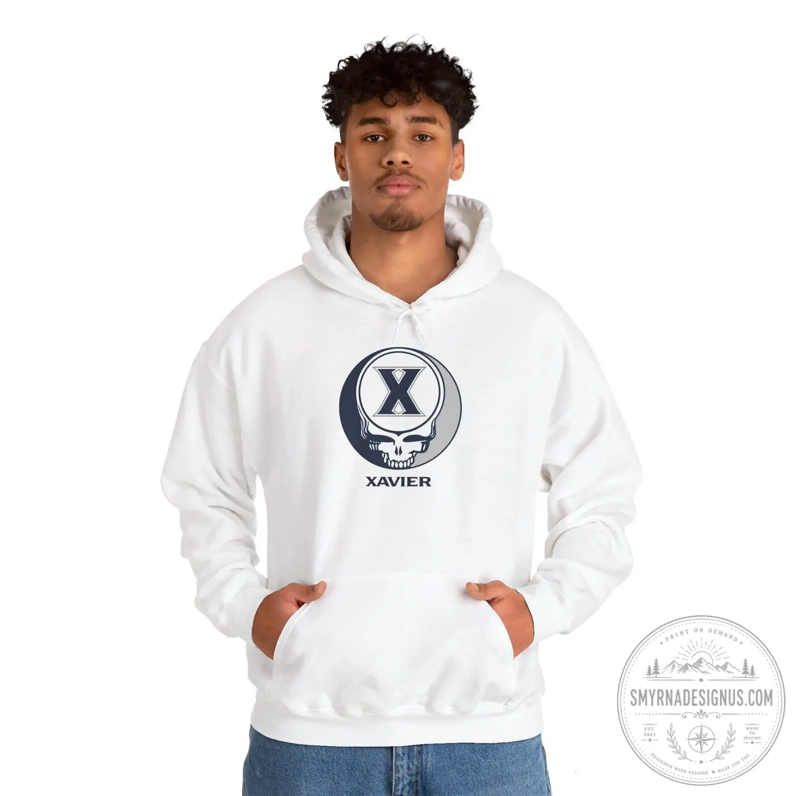 Xavier University Grateful Dead Style Skull Logo White Hoodie