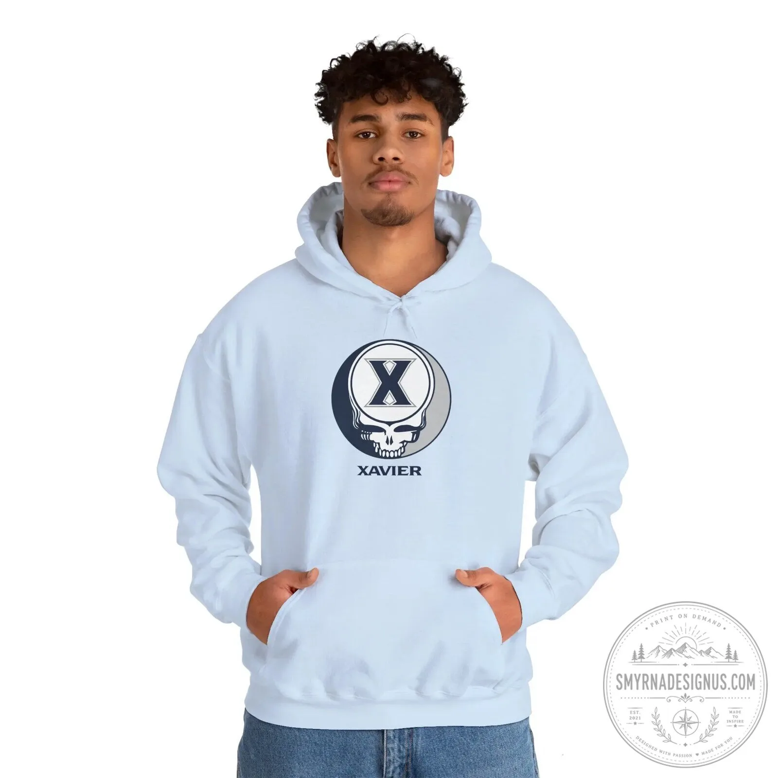 Xavier University Grateful Dead Style Skull Logo White Hoodie 11 Xavier University Grateful Dead Style Skull Logo White Hoodie