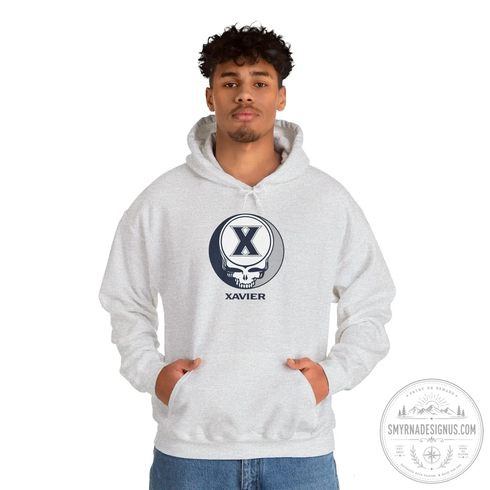 Xavier University Grateful Dead Style Skull Logo White Hoodie 13 Xavier University Grateful Dead Style Skull Logo White Hoodie