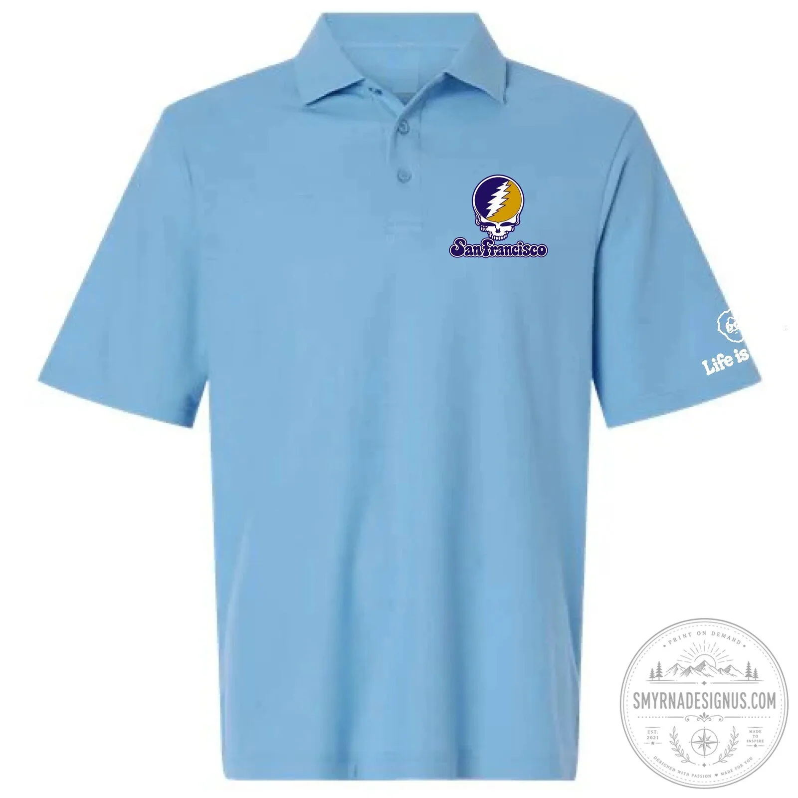 Grateful Dead San Francisco Stealie Skull Logo Light Blue Polo Shirt
