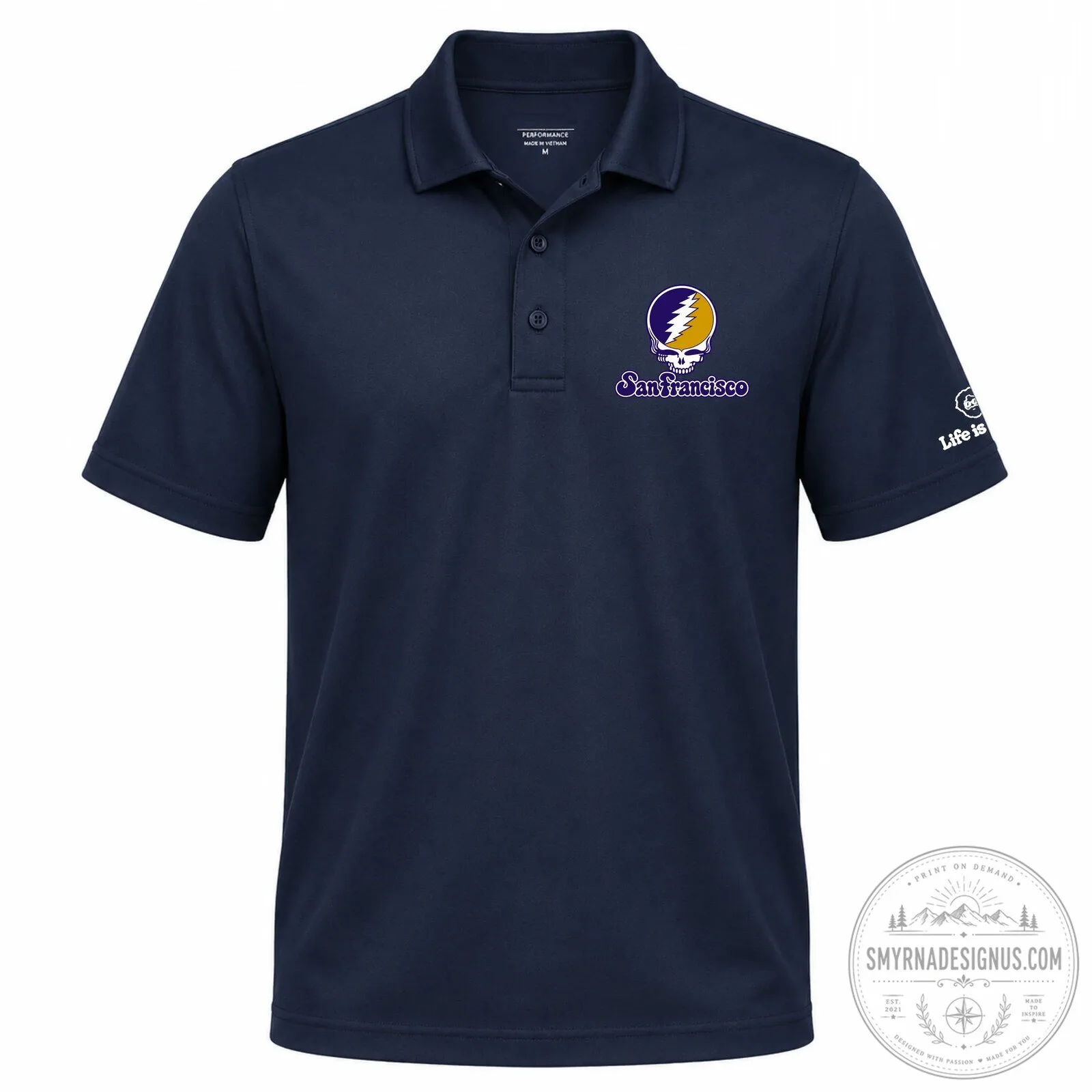 Grateful Dead San Francisco Stealie Skull Logo Light Blue Polo Shirt 5 Grateful Dead San Francisco Stealie Skull Logo Light Blue Polo Shirt