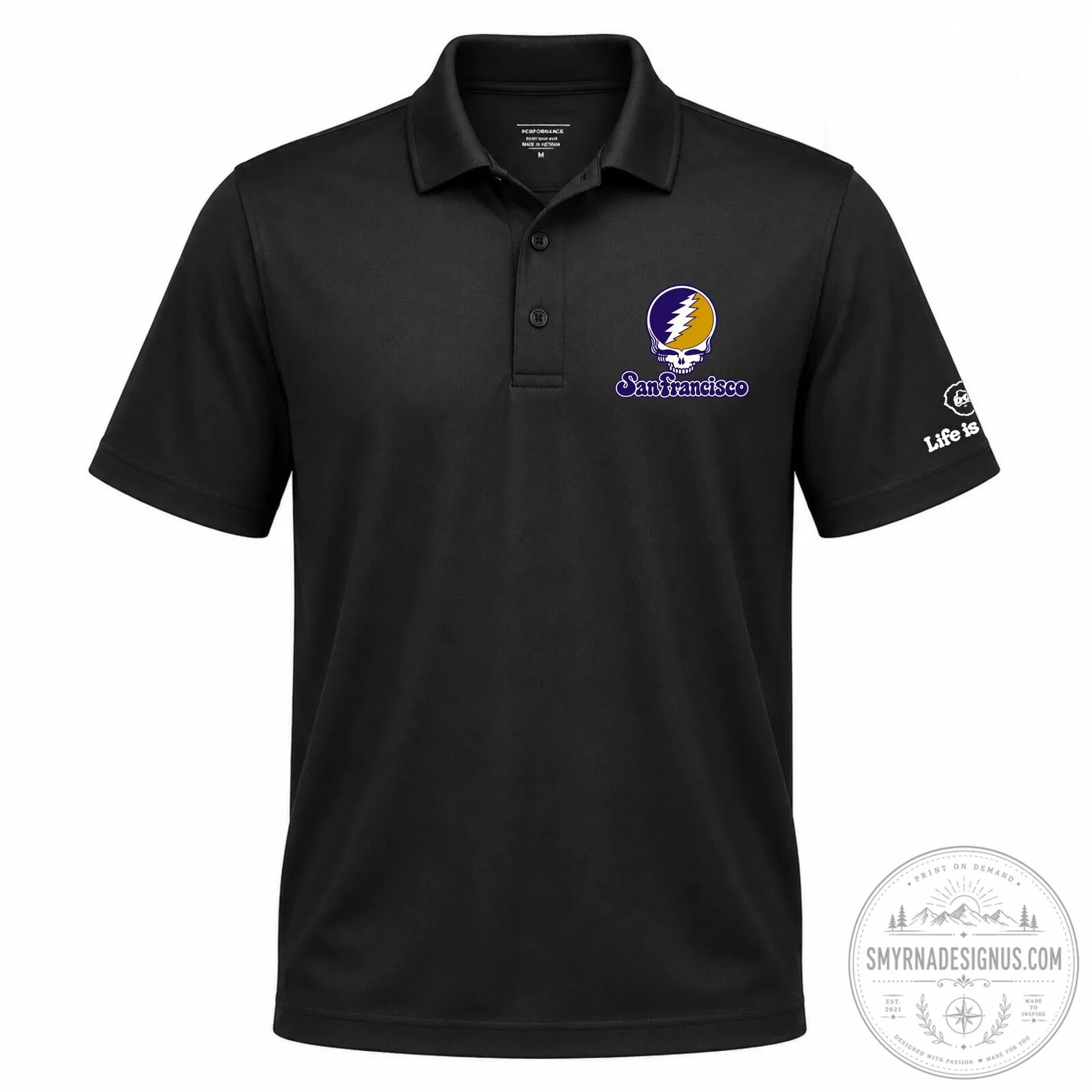 Grateful Dead San Francisco Stealie Skull Logo Light Blue Polo Shirt 6 Grateful Dead San Francisco Stealie Skull Logo Light Blue Polo Shirt