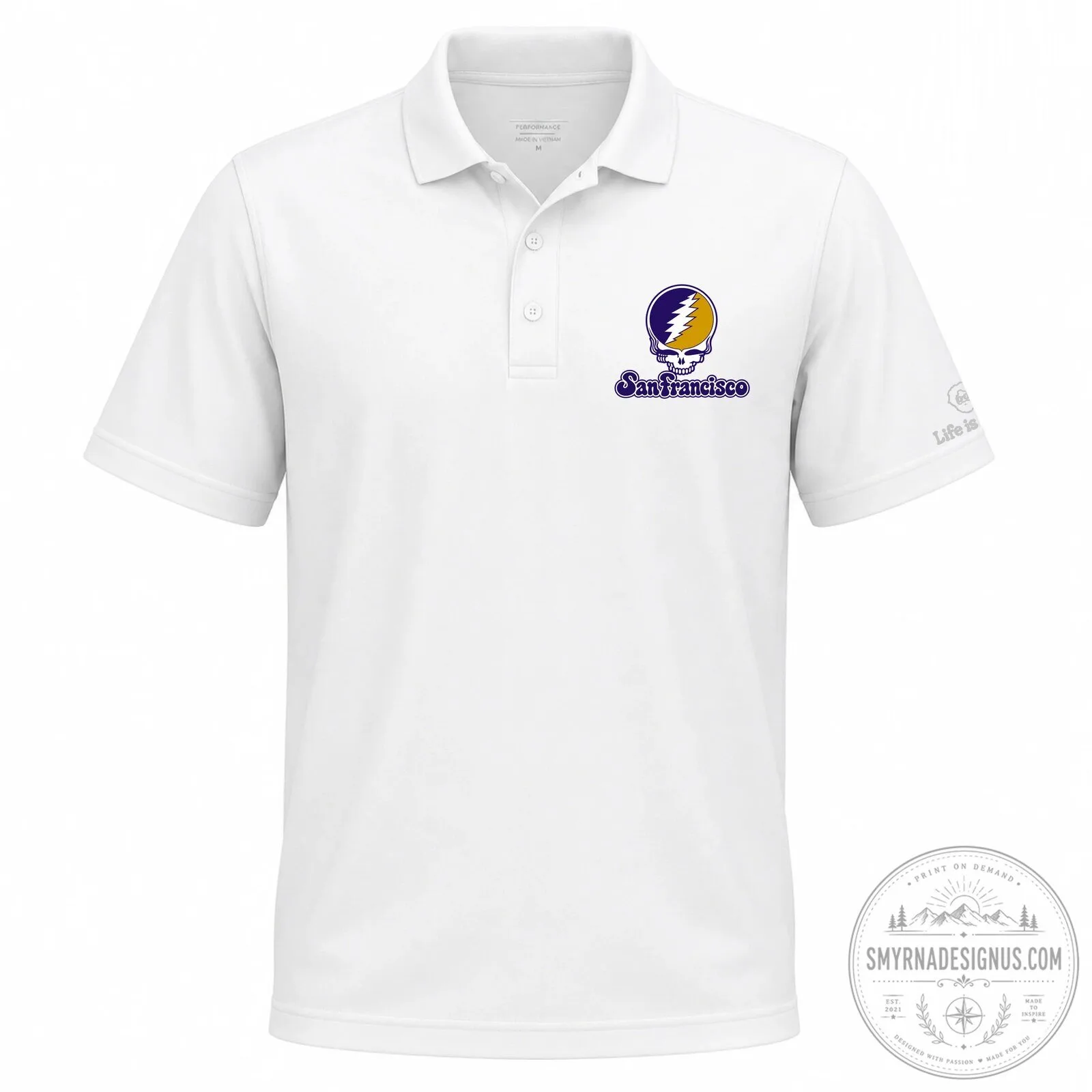 Grateful Dead San Francisco Stealie Skull Logo Light Blue Polo Shirt 7 Grateful Dead San Francisco Stealie Skull Logo Light Blue Polo Shirt