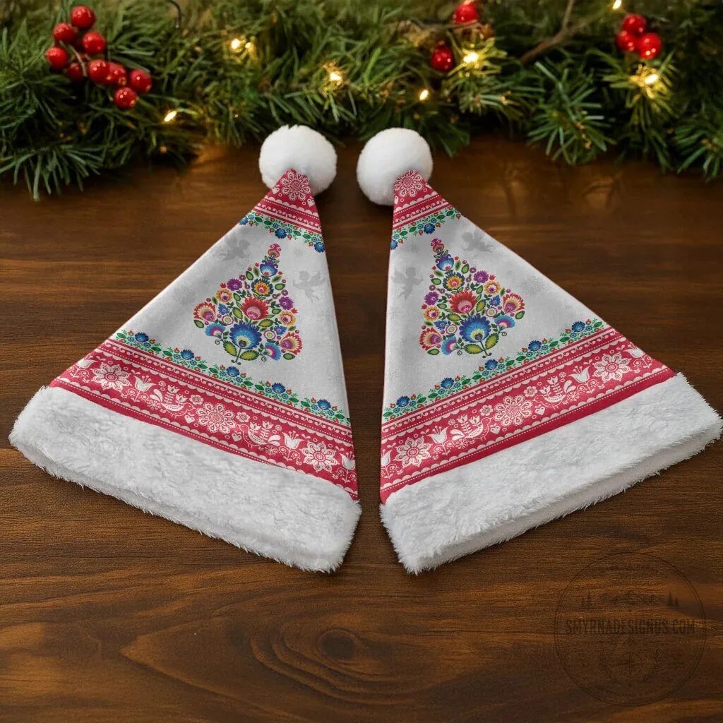 Polish Folk Art Christmas Santa Hat - Traditional Floral Holiday Cap 8 Polish Folk Art Christmas Santa Hat - Traditional Floral Holiday Cap