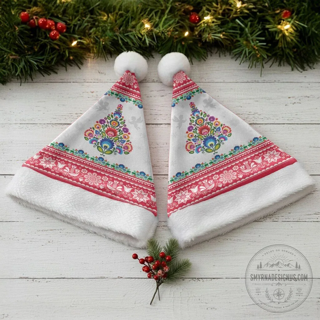 Polish Folk Art Christmas Santa Hat - Traditional Floral Holiday Cap 9 Polish Folk Art Christmas Santa Hat - Traditional Floral Holiday Cap