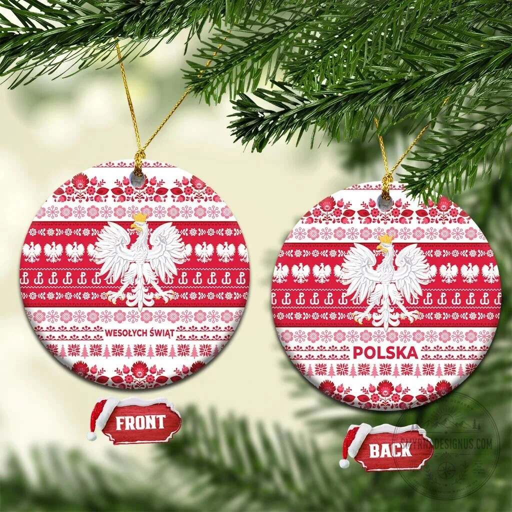 Polska Wesolych Swiat Polish Christmas Ceramic Ornament White Version