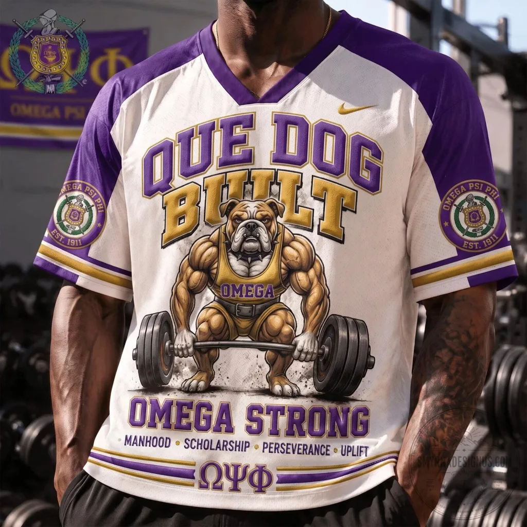 Baseball Jersey Featuring Omega Strong Design for Omega Psi Phi Fraternity Que Dog Baseball Jersey Featuring Omega Strong Design for Omega Psi Phi Fraternity Que Dog
