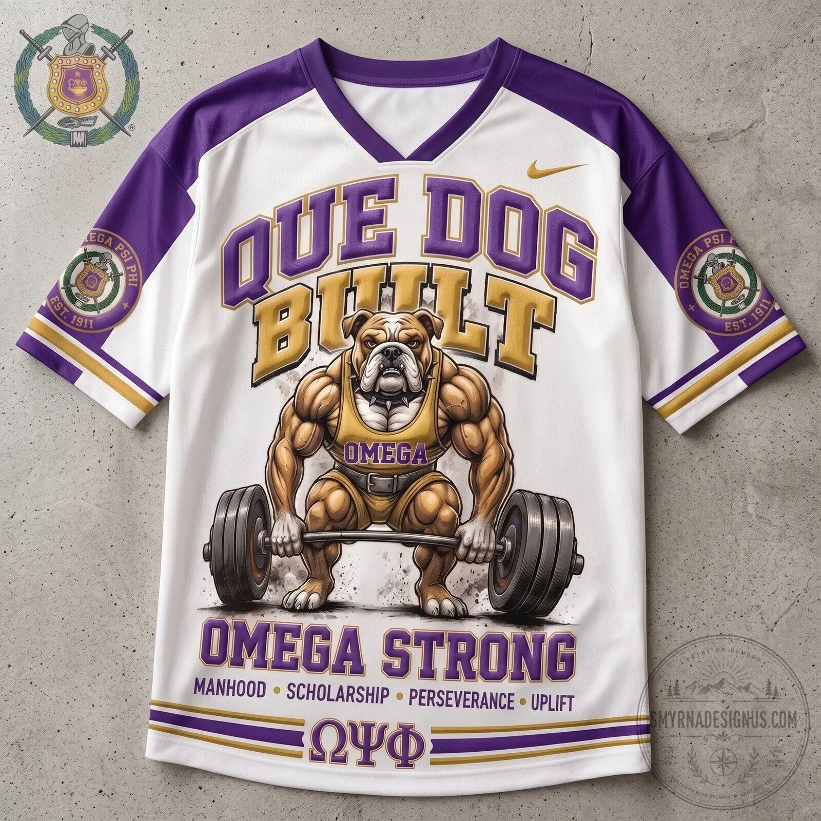 Baseball Jersey Featuring Omega Strong Design for Omega Psi Phi Fraternity Que Dog 4 Baseball Jersey Featuring Omega Strong Design for Omega Psi Phi Fraternity Que Dog
